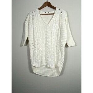Express White Cable Knit V-Neck Sweater Tunic – Size small